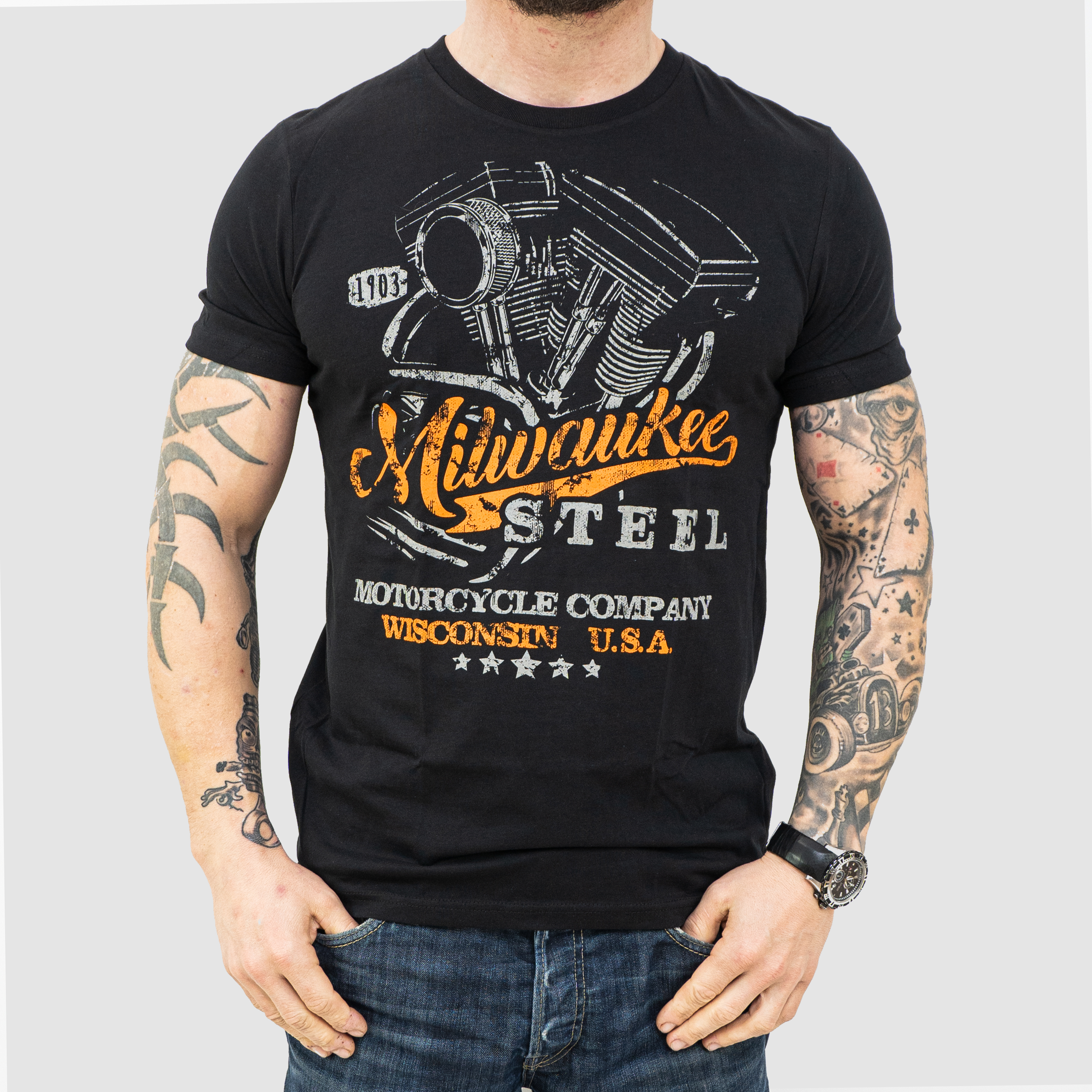 & oldschooldruck 8 teintes modèle Milwaukee Steel T shirt HD biker V Twin 